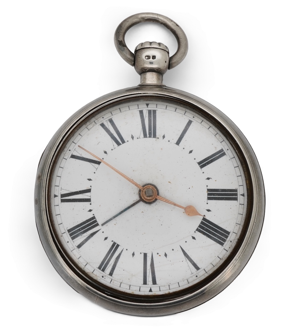 A late George III silver pair cased single fusee lever keywind patent pocket watch with alarm, by Viner, Royal Exchange & New Bond Street, London